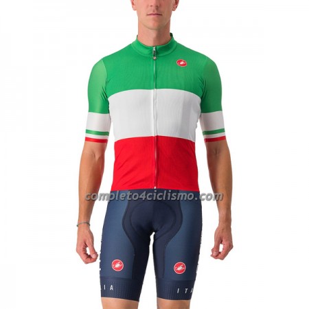 Completo Maglia + Pantaloncino con bretelle 2023 Nazionale Italiana Green Manica Corta Bianco Rosso
